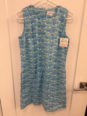 Love Lilly Preppy Blue Green Alligator Print Shift Dress Size 4
